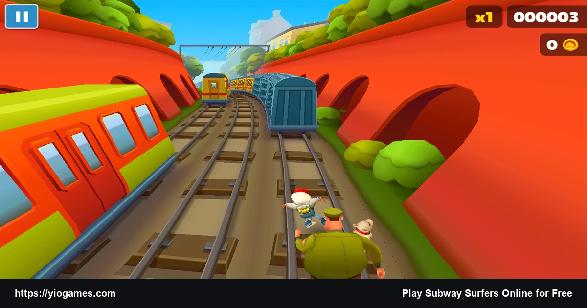 Subway Surfers high-speed railway sprint dodging oncoming trains on YioGames